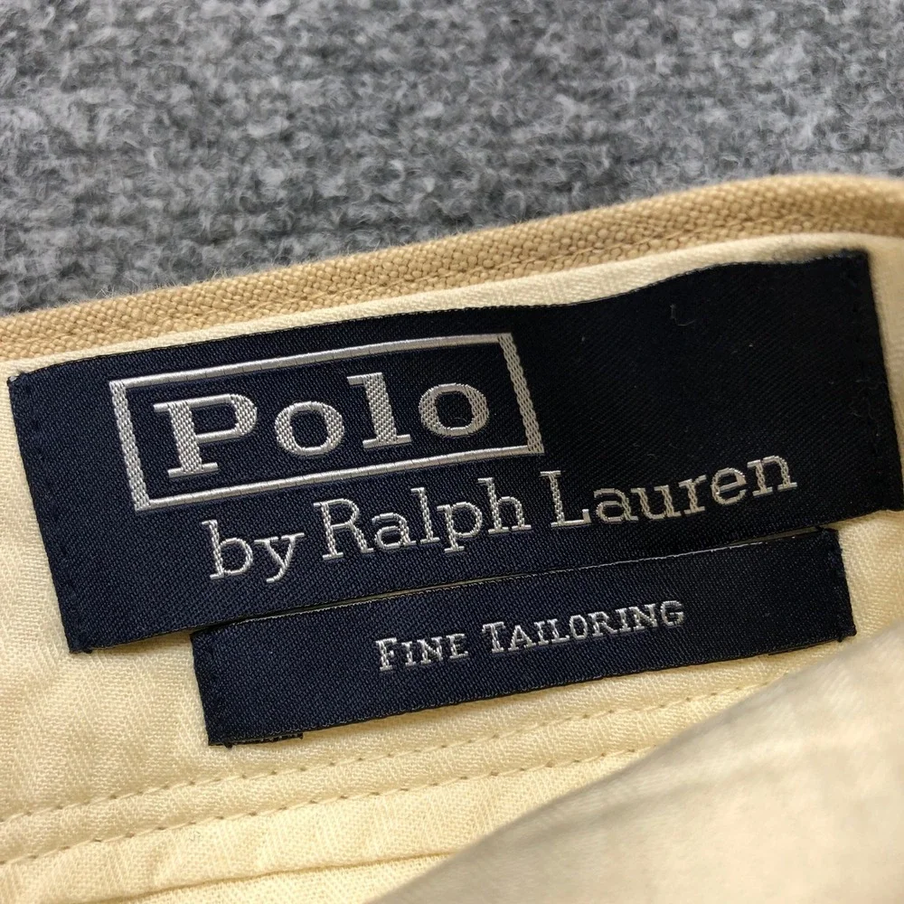Polo Ralph Lauren Mens 42x32 Tan Beige 100% Linen Fine Tailoring Dress Pants